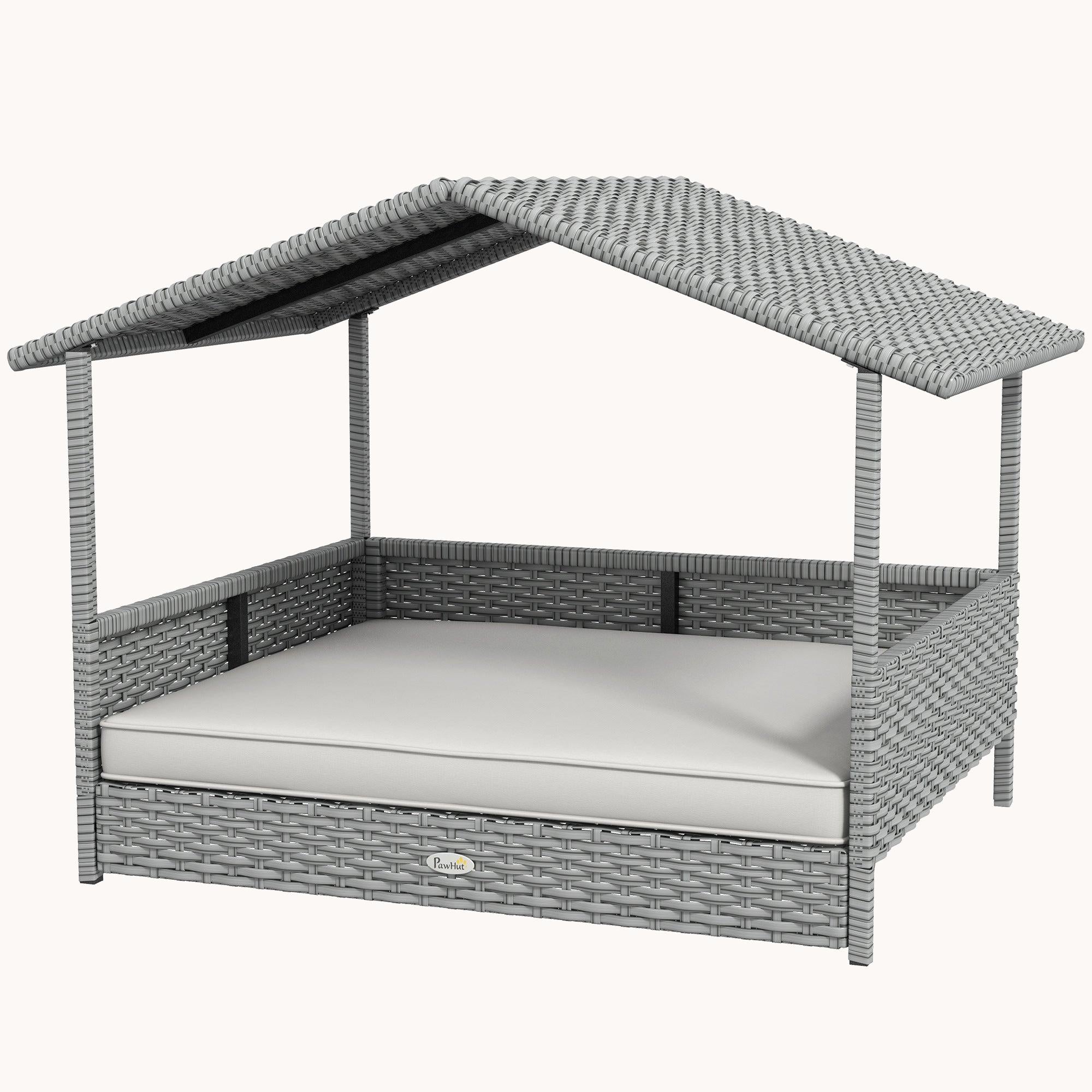 Dog House Outdoor with Canopy and Cushion for Small to Medium Pets Silver and White