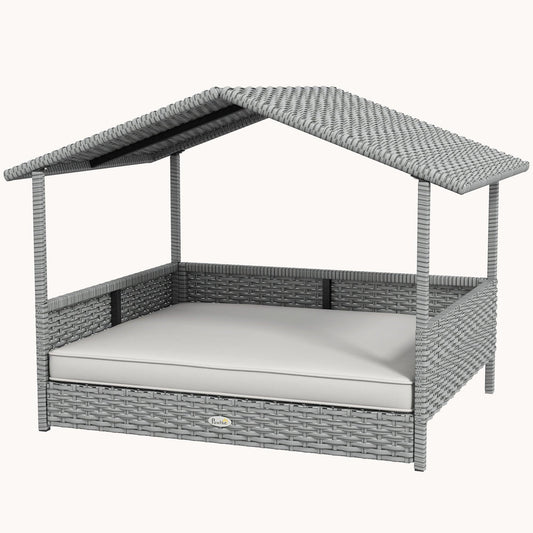 Dog House Outdoor with Canopy and Cushion for Small to Medium Pets Silver and White