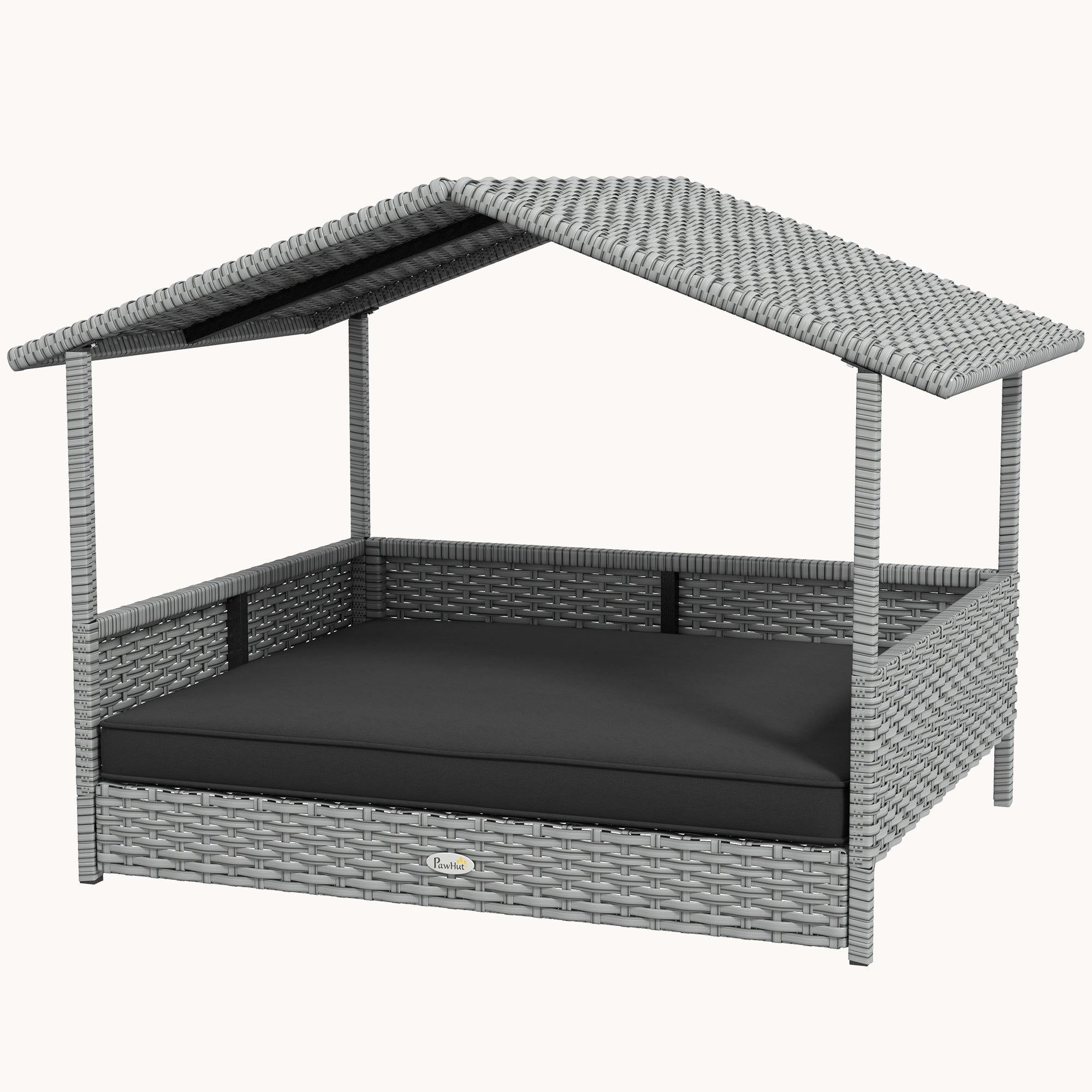 Dog House Outdoor with Canopy and Cushion for Small to Medium Pets Silver and Gray