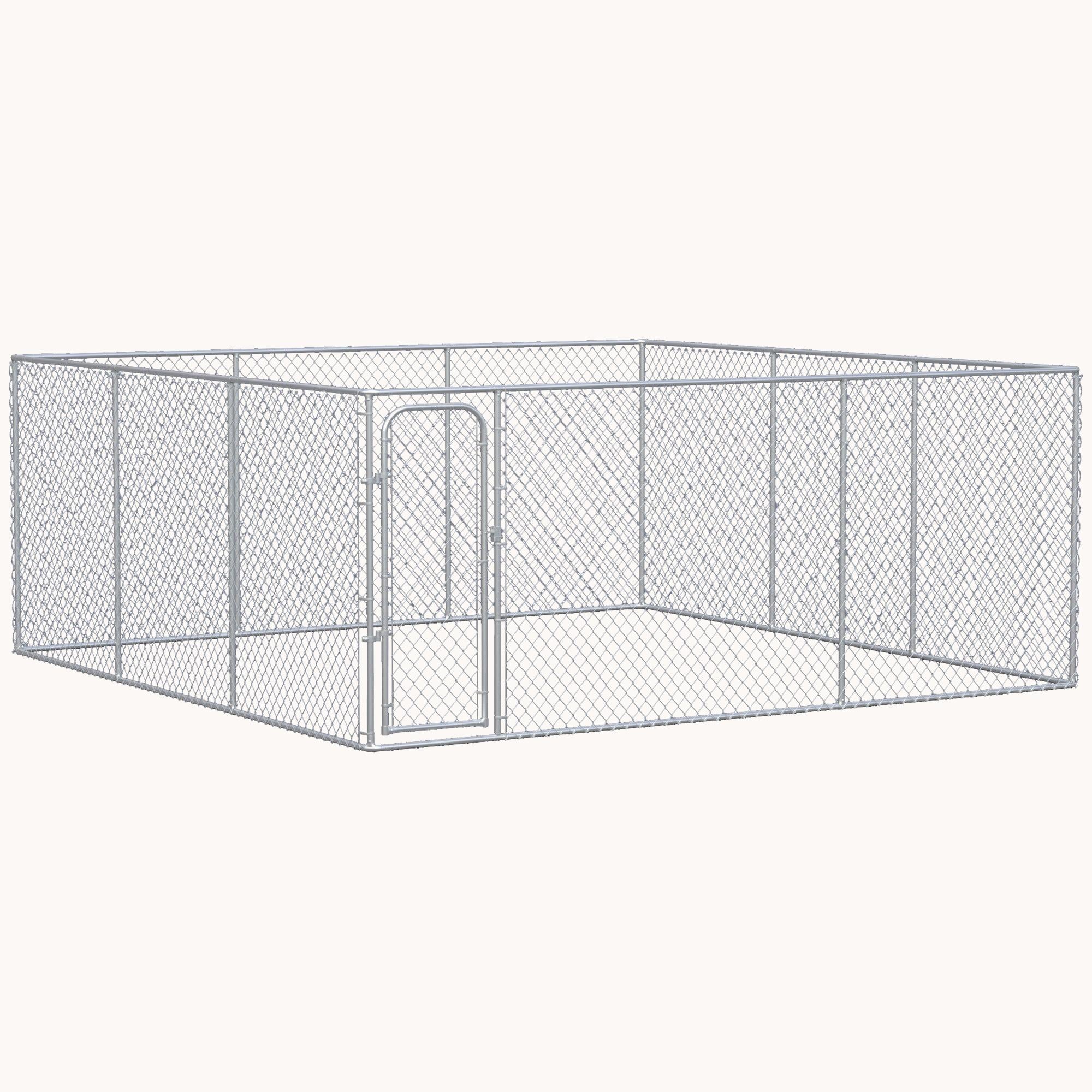 15.1'x15.1'x6' Galvanized Chain Link Dog Kennel with Secure Lock