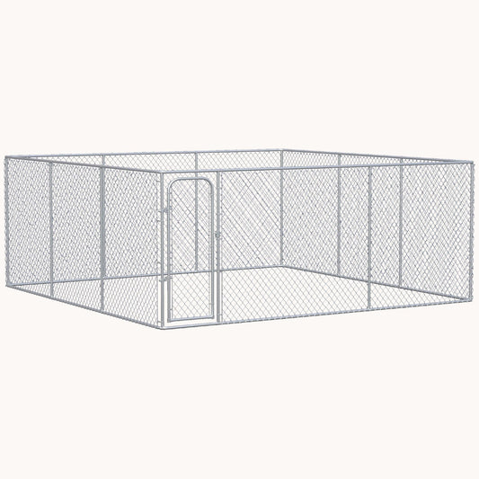15.1'x15.1'x6' Galvanized Chain Link Dog Kennel with Secure Lock