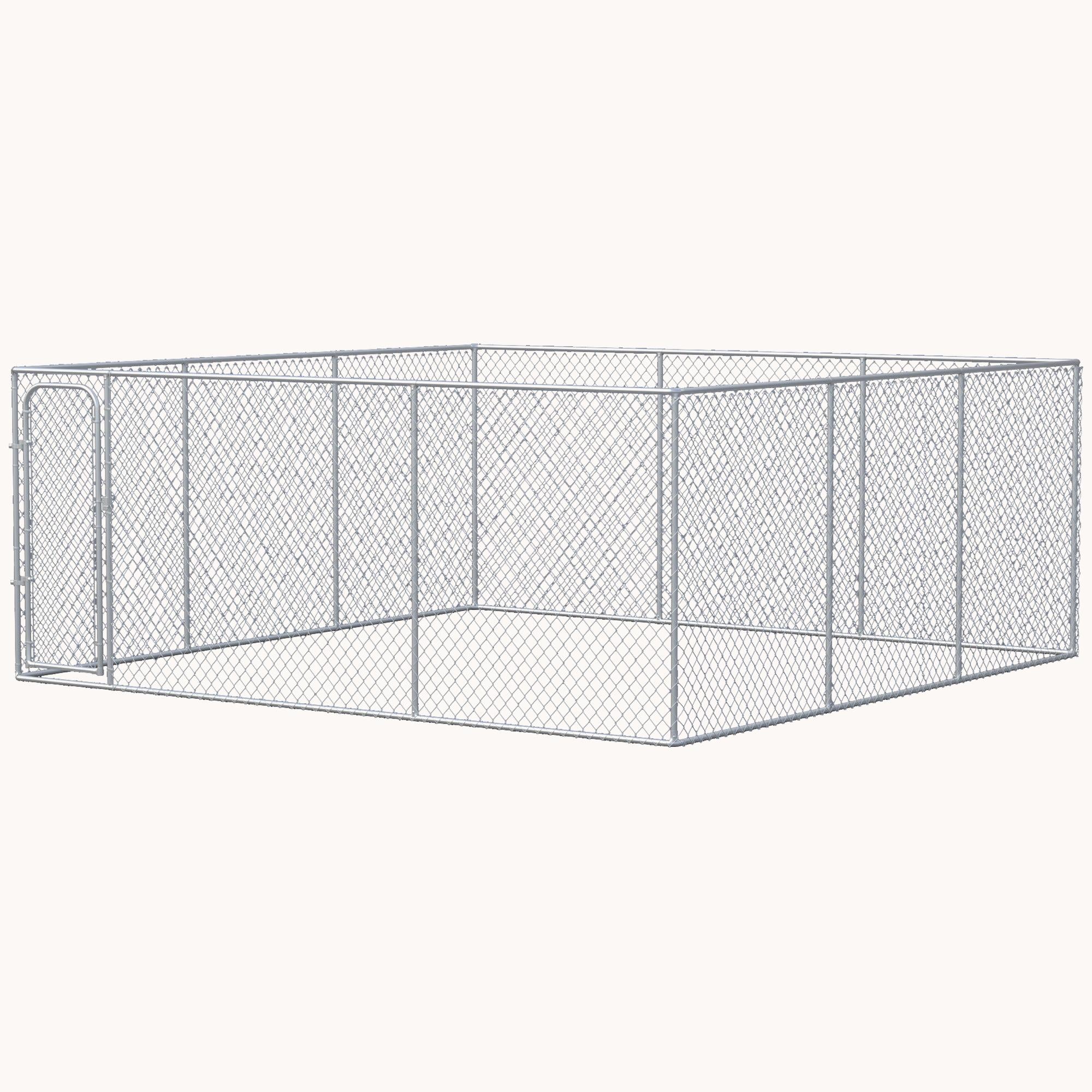 15.1'x15.1'x6' Galvanized Chain Link Dog Kennel with Secure Lock