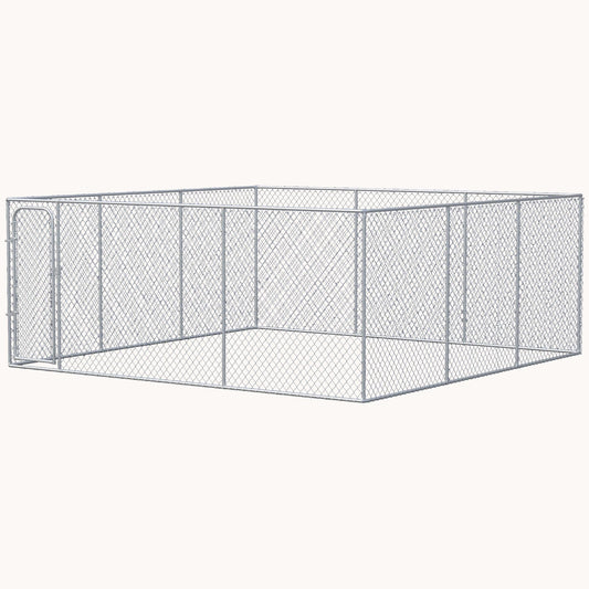 15.1'x15.1'x6' Galvanized Chain Link Dog Kennel with Secure Lock