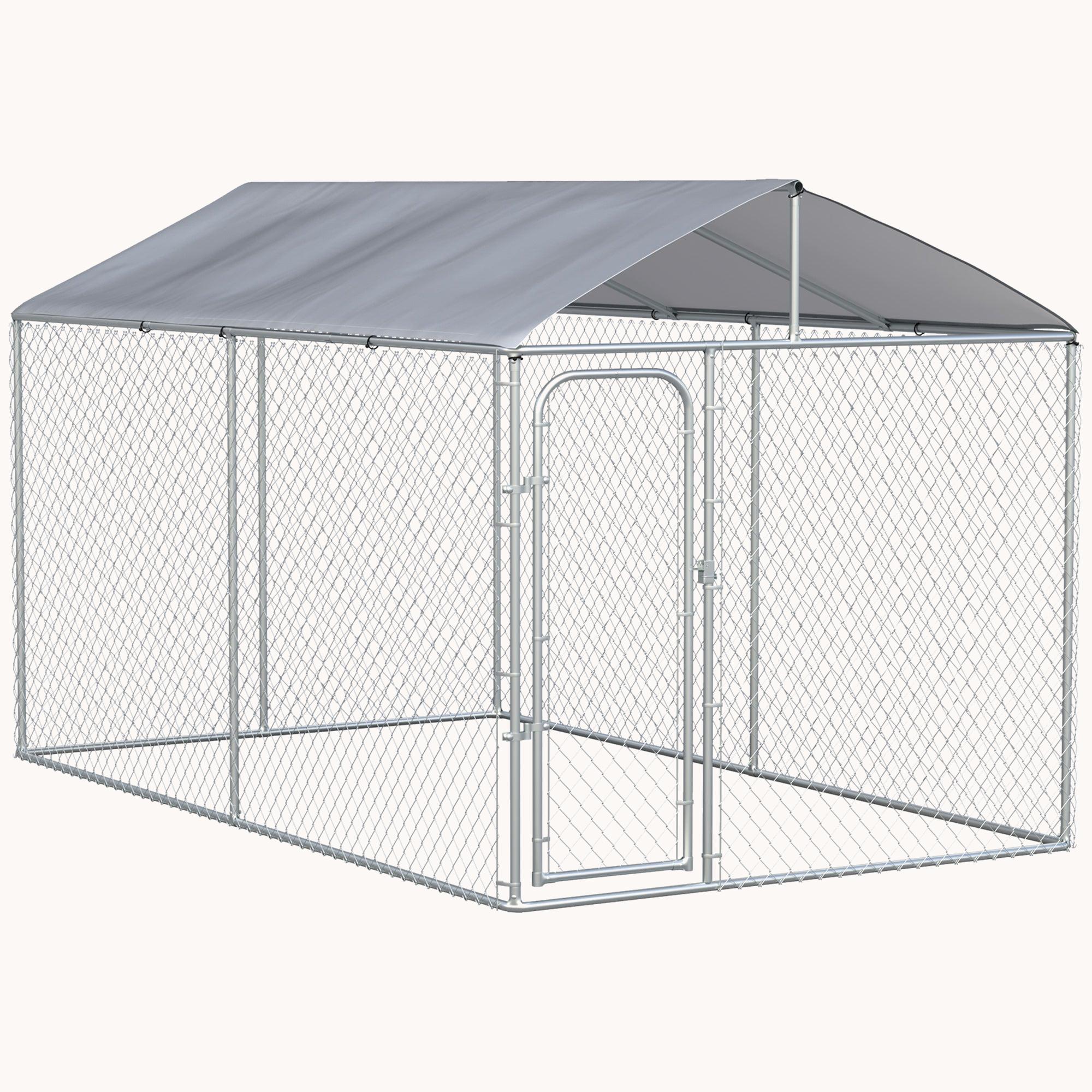 13'x7.5'x7.5' Heavy Duty Dog Kennel with Waterproof Cover, Galvanized Chain Link & Secure Lock