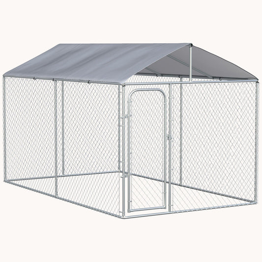 13'x7.5'x7.5' Heavy Duty Dog Kennel with Waterproof Cover, Galvanized Chain Link & Secure Lock