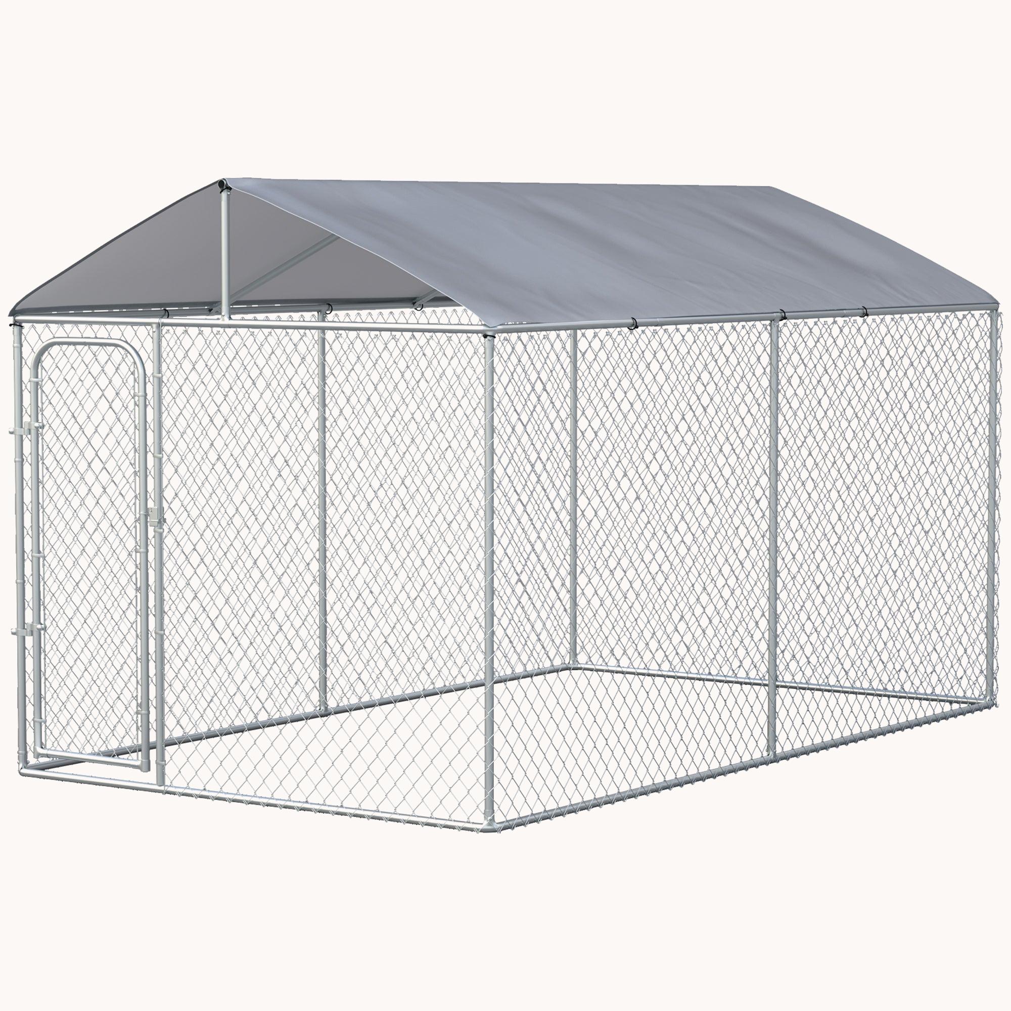 13'x7.5'x7.5' Heavy Duty Dog Kennel with Waterproof Cover, Galvanized Chain Link & Secure Lock