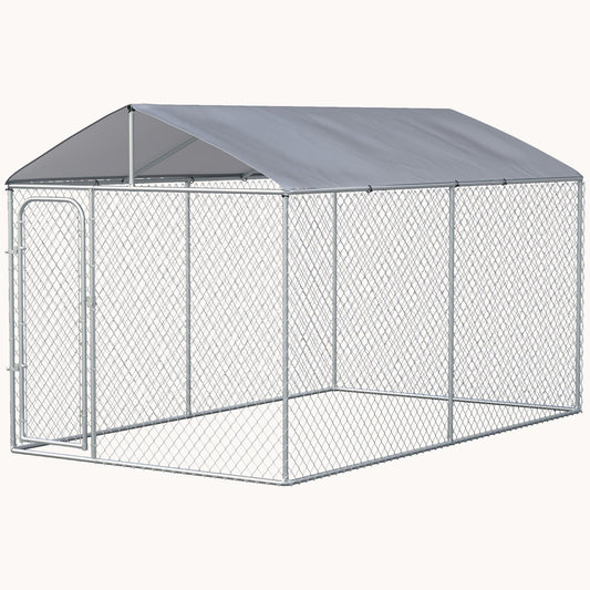 13'x7.5'x7.5' Heavy Duty Dog Kennel with Waterproof Cover, Galvanized Chain Link & Secure Lock