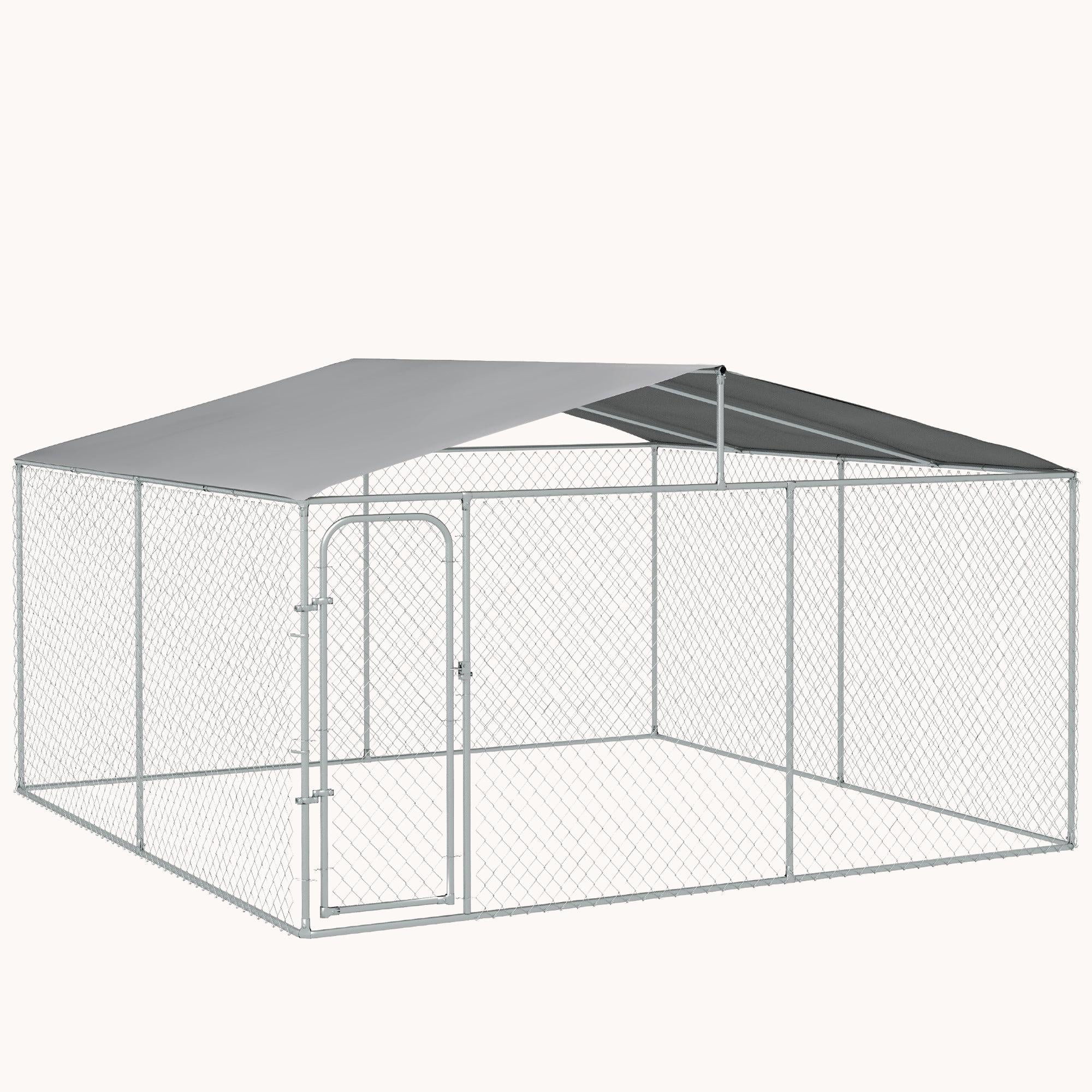 13'x13'x7.5' Heavy Duty Outdoor Dog Kennel with Waterproof Cover & Galvanized Chain Link
