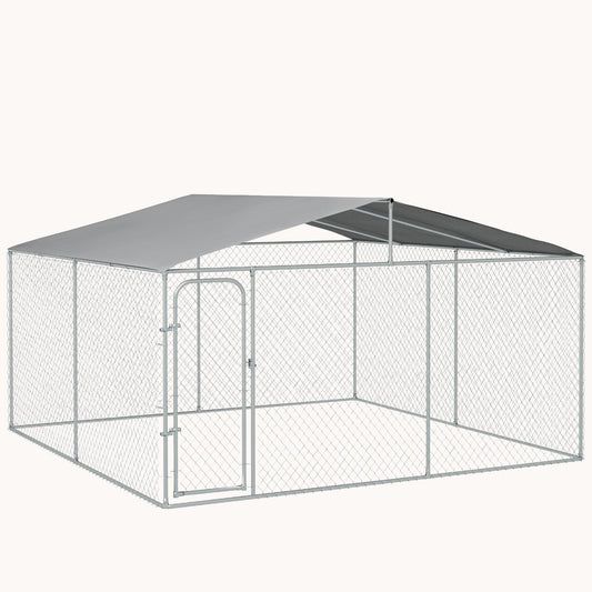 13'x13'x7.5' Heavy Duty Outdoor Dog Kennel with Waterproof Cover & Galvanized Chain Link
