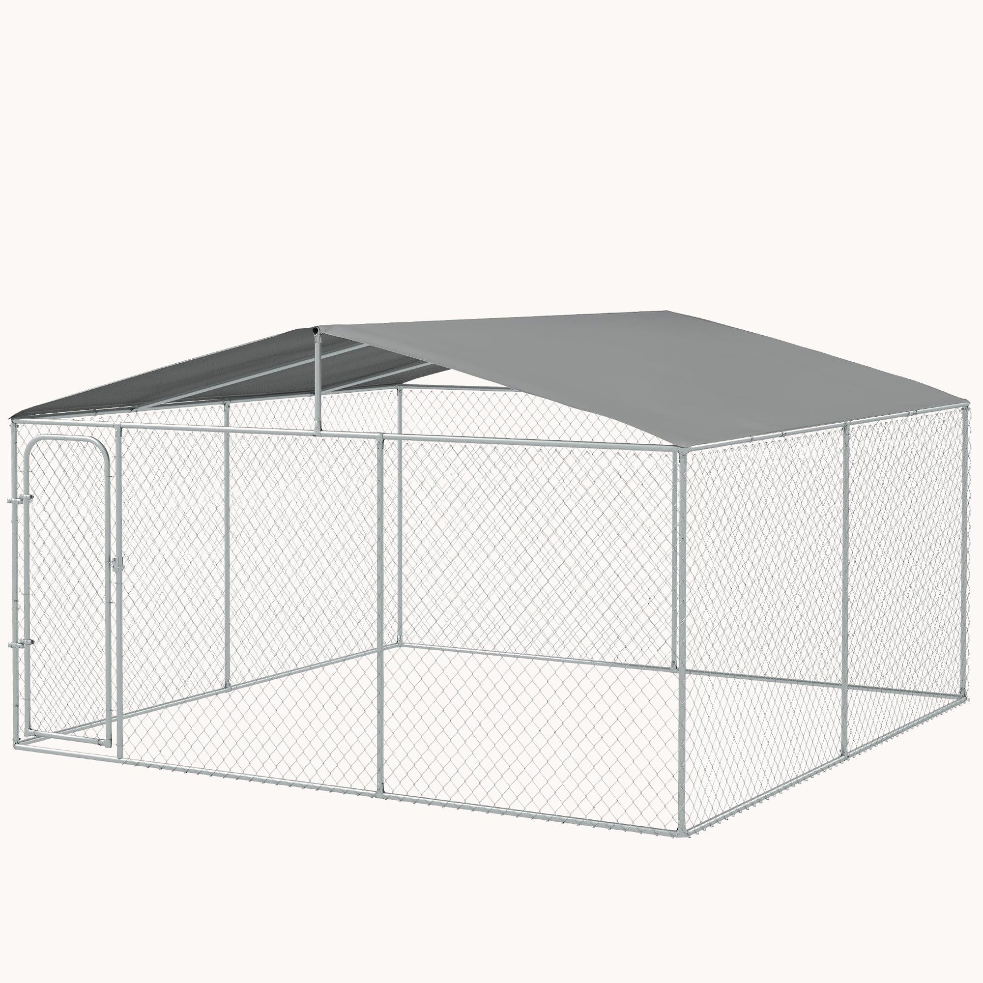 13'x13'x7.5' Heavy Duty Outdoor Dog Kennel with Waterproof Cover & Galvanized Chain Link