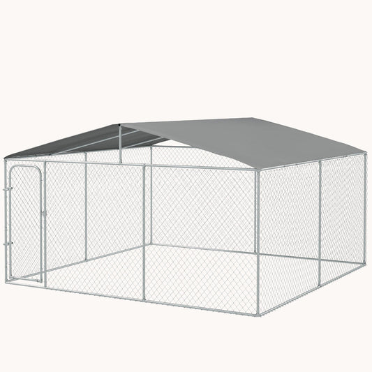 13'x13'x7.5' Heavy Duty Outdoor Dog Kennel with Waterproof Cover & Galvanized Chain Link