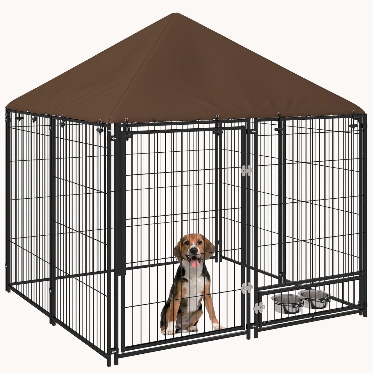 4.6'x4.6'x5' Outdoor Dog Playpen with Canopy & Rotating Bowl, Black