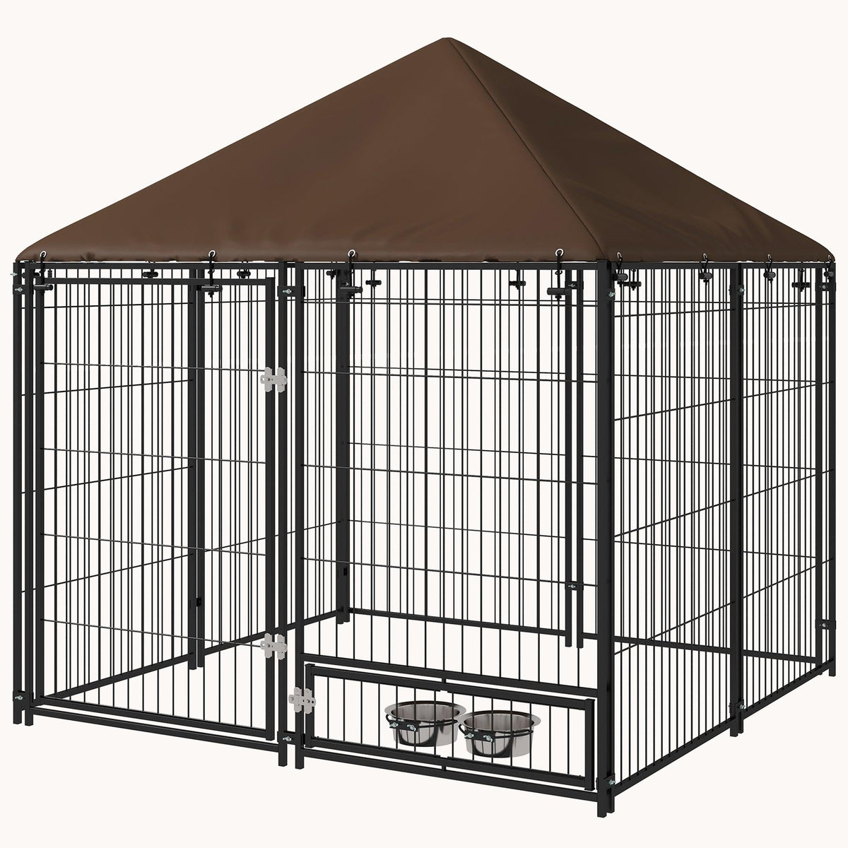 4.6'x4.6'x5' Outdoor Dog Playpen with Canopy & Rotating Bowl, Black