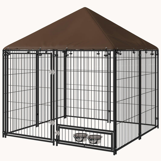 4.6'x4.6'x5' Outdoor Dog Playpen with Canopy & Rotating Bowl, Black