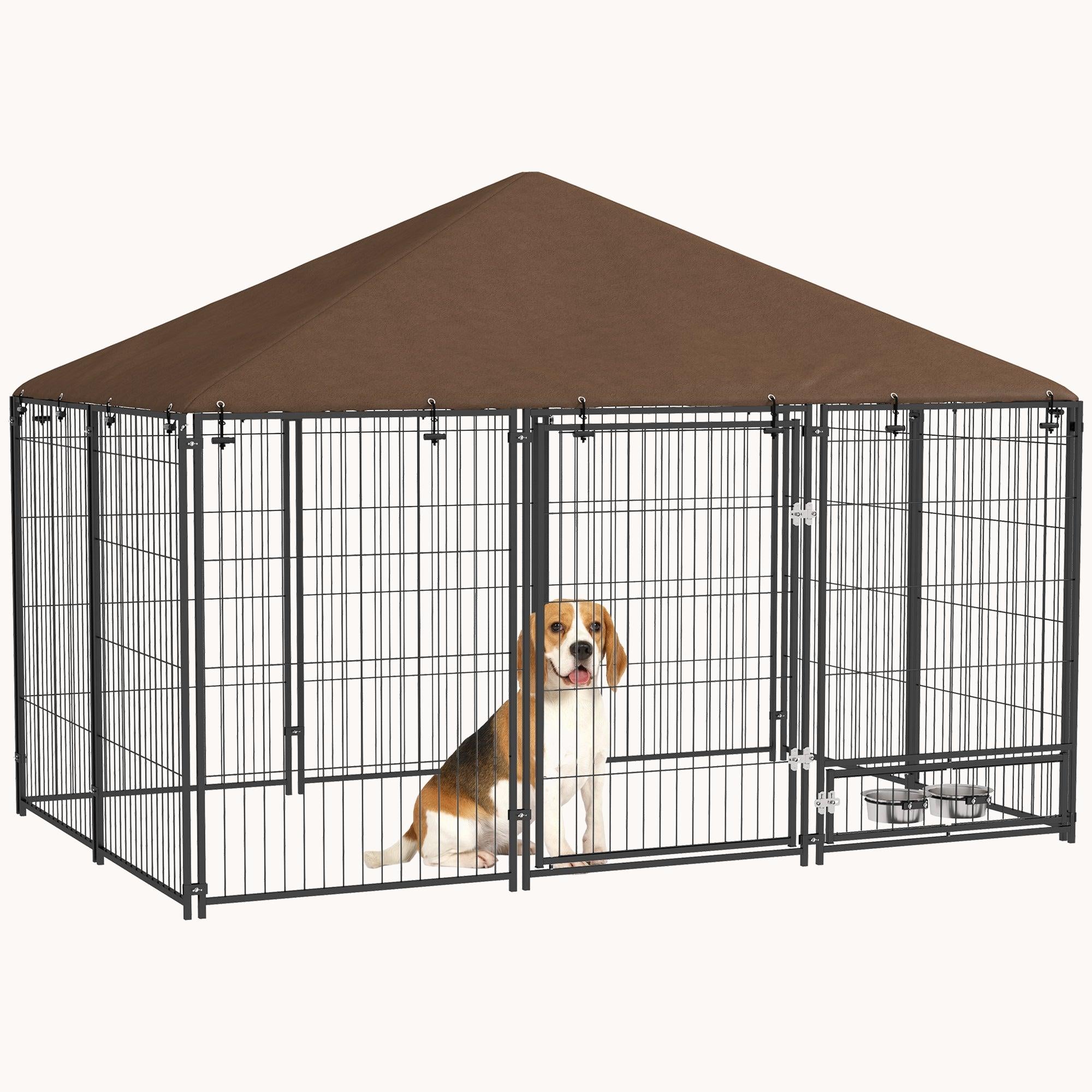 6.9' x 4.6' x 5' Weatherproof Outdoor Dog Kennel with Feeding Door