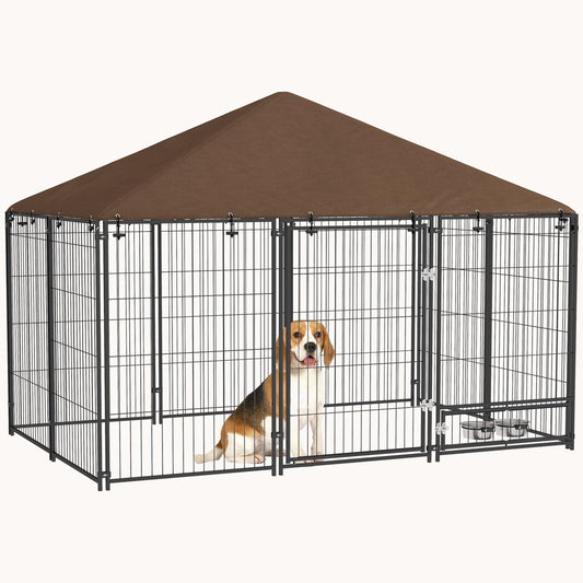 6.9' x 4.6' x 5' Weatherproof Outdoor Dog Kennel with Feeding Door