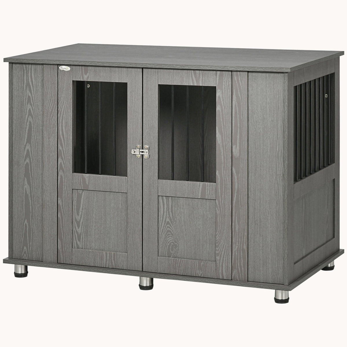 X Large Dog Crate Furniture with Lockable Magnetic Doors and Adjustable Foot Pads, Gray