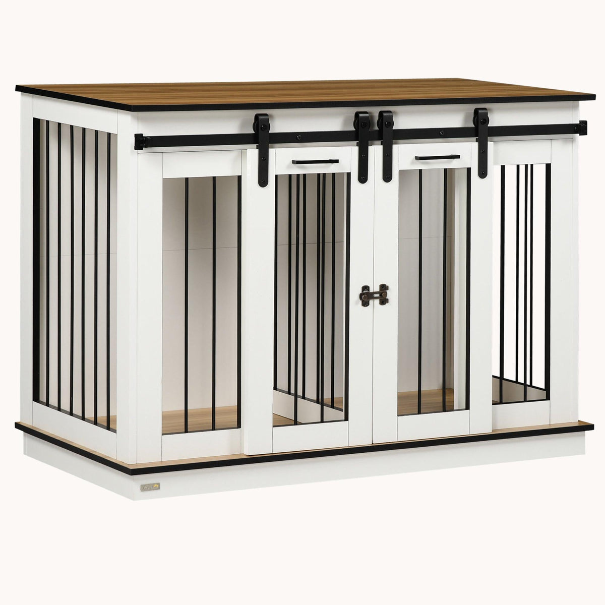 Sliding Barn Door Furniture Style Dog Crate w/ Removable Divider for S to L Dogs, White