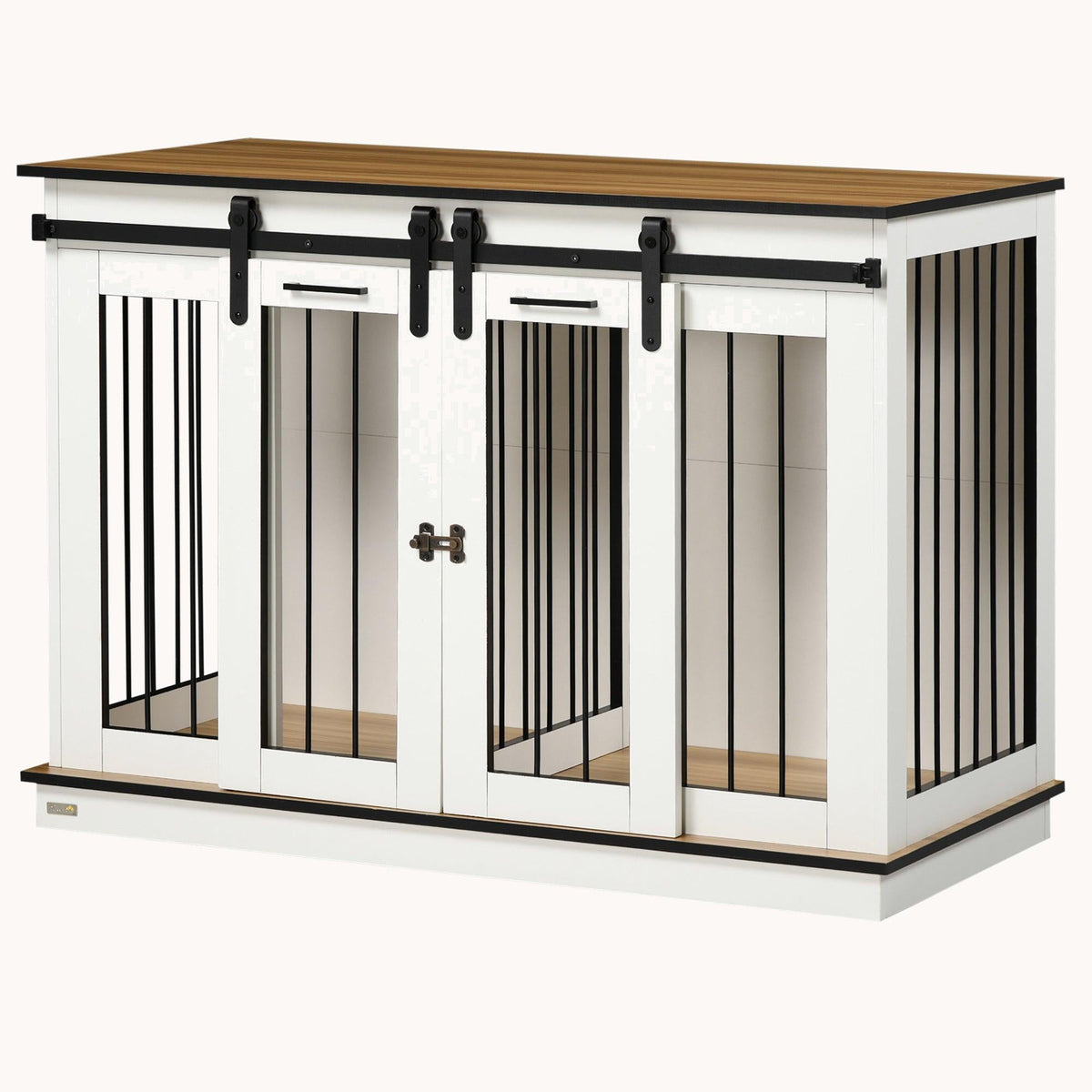 Sliding Barn Door Furniture Style Dog Crate w/ Removable Divider for S to L Dogs, White