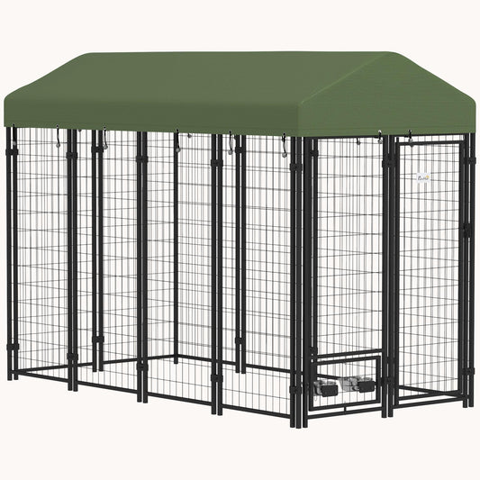 8'x4'x6' Heavy Duty Welded Wire Dog Kennel with 360?? Bowls & Weatherproof Cover