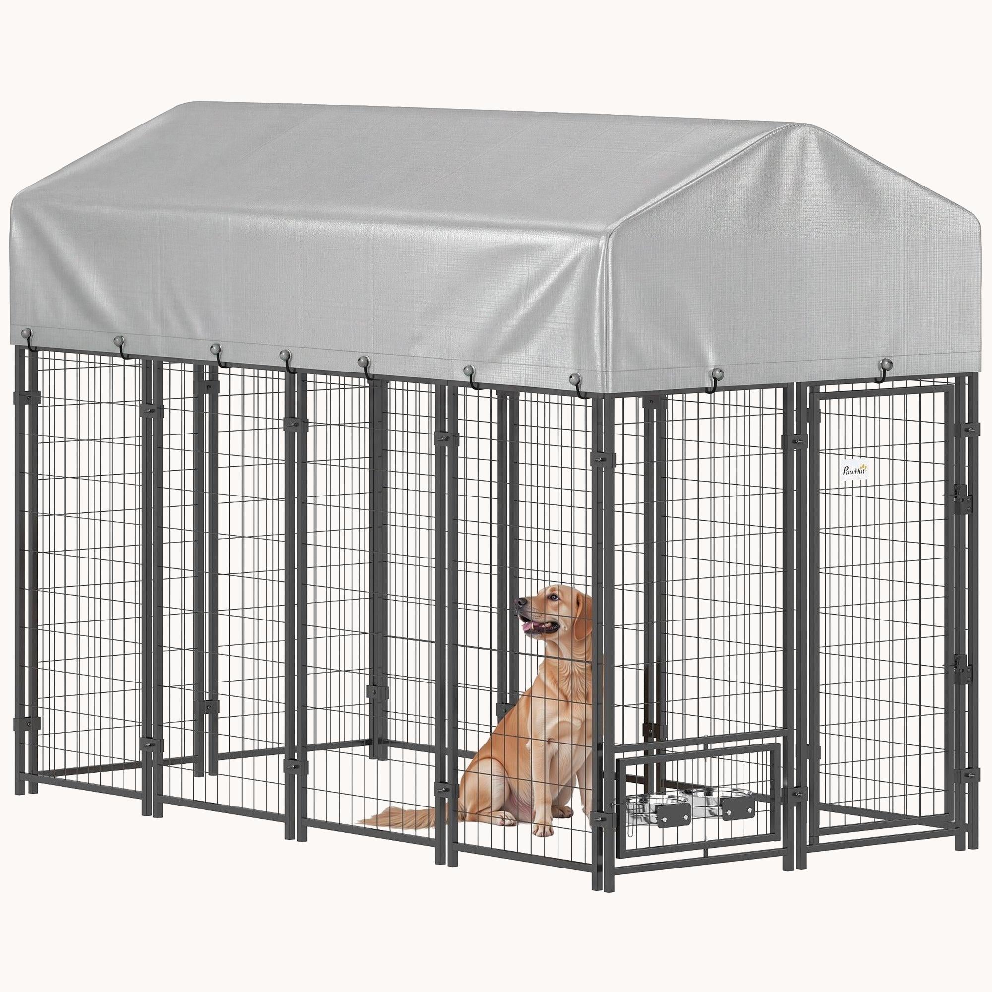 8' x 4' x 6' Outdoor Dog Kennel with Shade & Rotating Bowl