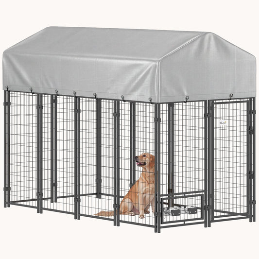 8' x 4' x 6' Outdoor Dog Kennel with Shade & Rotating Bowl