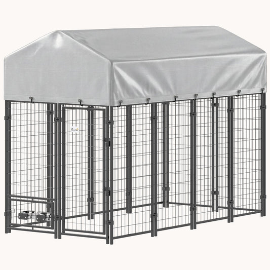 8' x 4' x 6' Outdoor Dog Kennel with Shade & Rotating Bowl