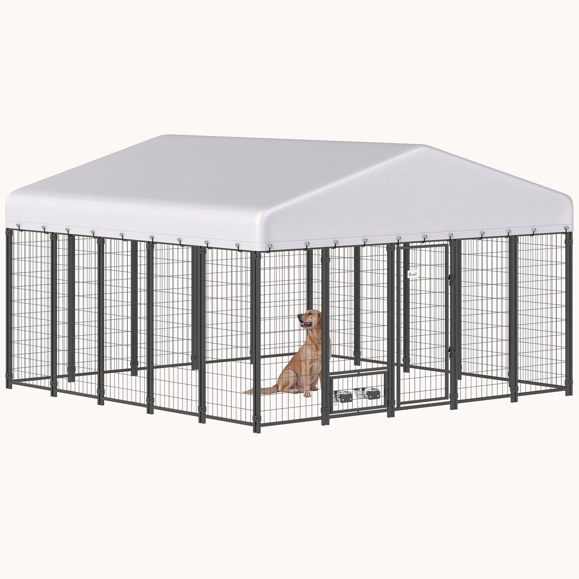 9.8' x 9.8' x 6' UV-Shade Secure Dog Kennel with Rotating Feeder