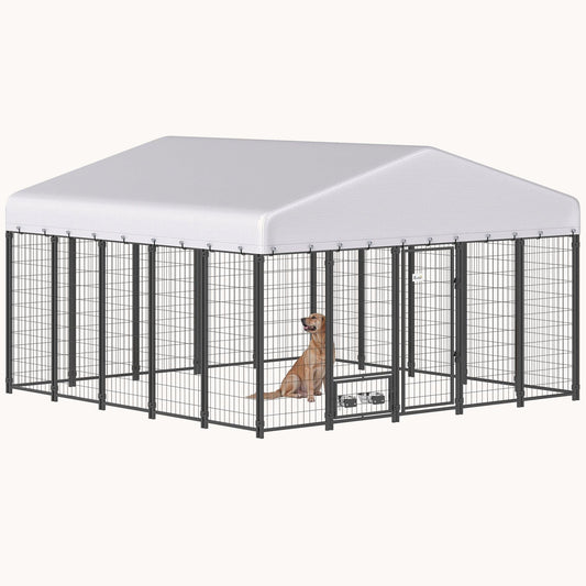 9.8' x 9.8' x 6' UV-Shade Secure Dog Kennel with Rotating Feeder