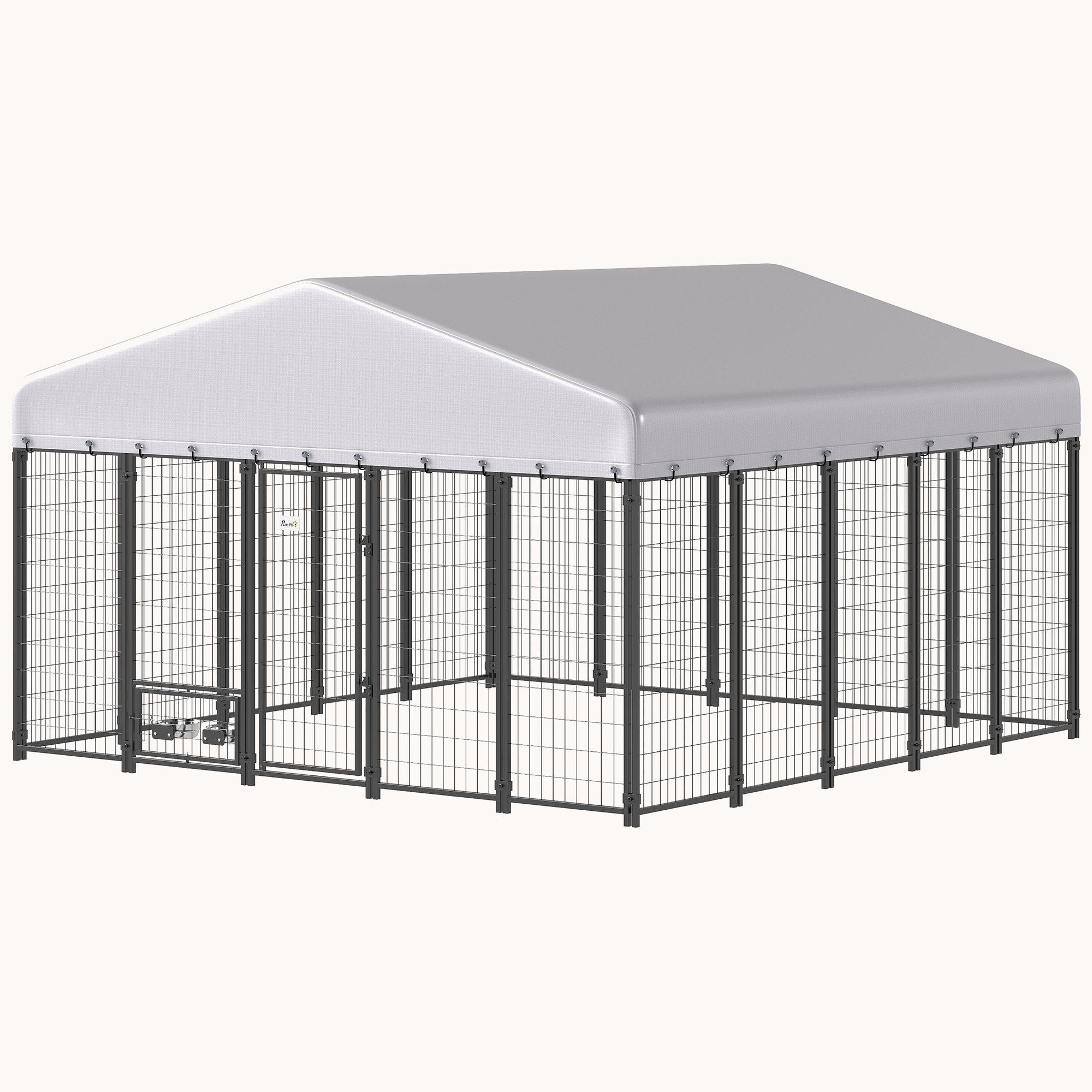 9.8' x 9.8' x 6' UV-Shade Secure Dog Kennel with Rotating Feeder