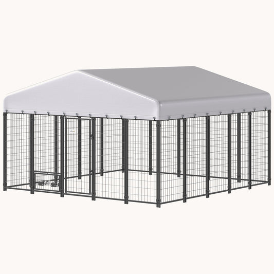 9.8' x 9.8' x 6' UV-Shade Secure Dog Kennel with Rotating Feeder