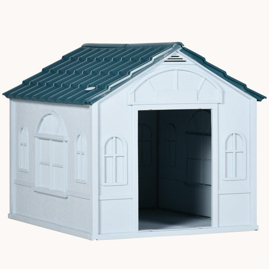 Plastic Dog Kennel, Water Resistant Puppy Shelter, Easy Assembly, for S to M Dogs, Blue