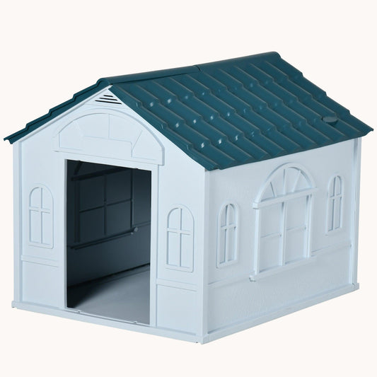 Plastic Dog Kennel, Water Resistant Puppy Shelter, Easy Assembly, for S to M Dogs, Blue