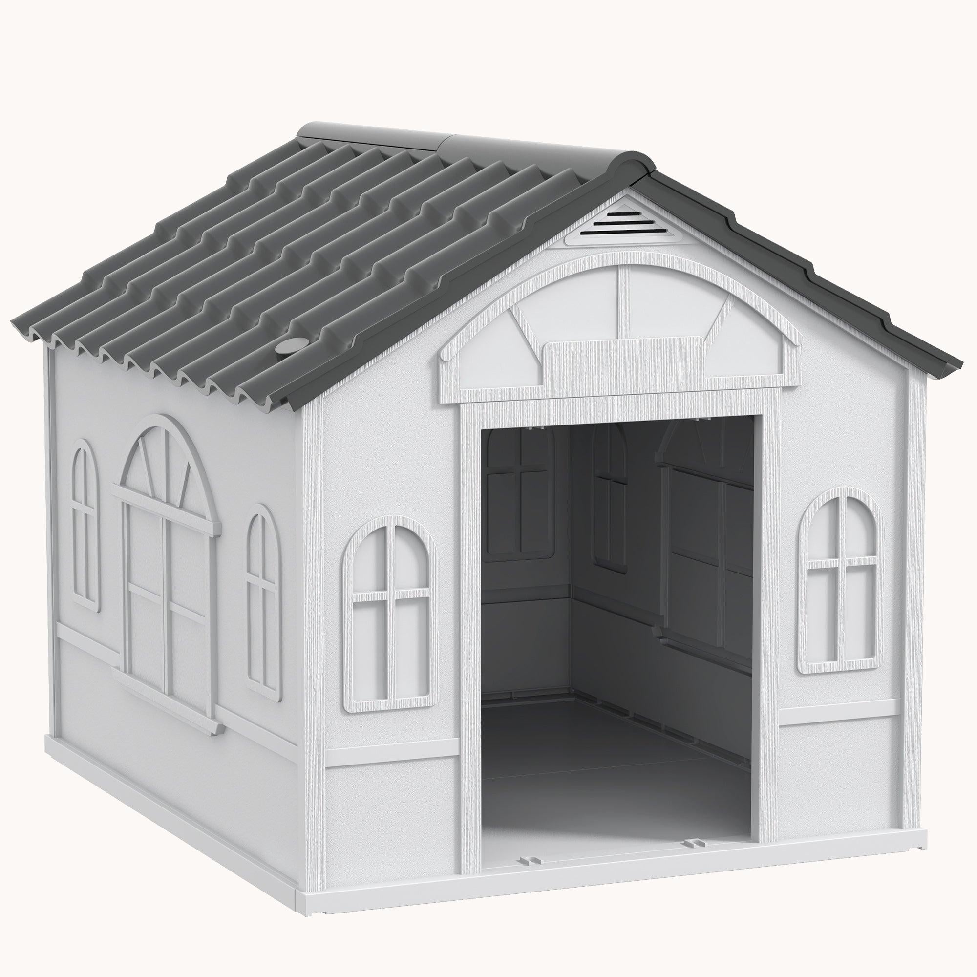 Plastic Dog Kennel, Water Resistant Puppy Shelter Outdoor/Indoor, Easy Assembly, Gray
