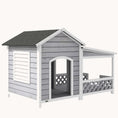 Load image into Gallery viewer, Wooden Dog House with Roofed Porch & Shutter Window, Two doors to access, for M to L Dog, Gray
