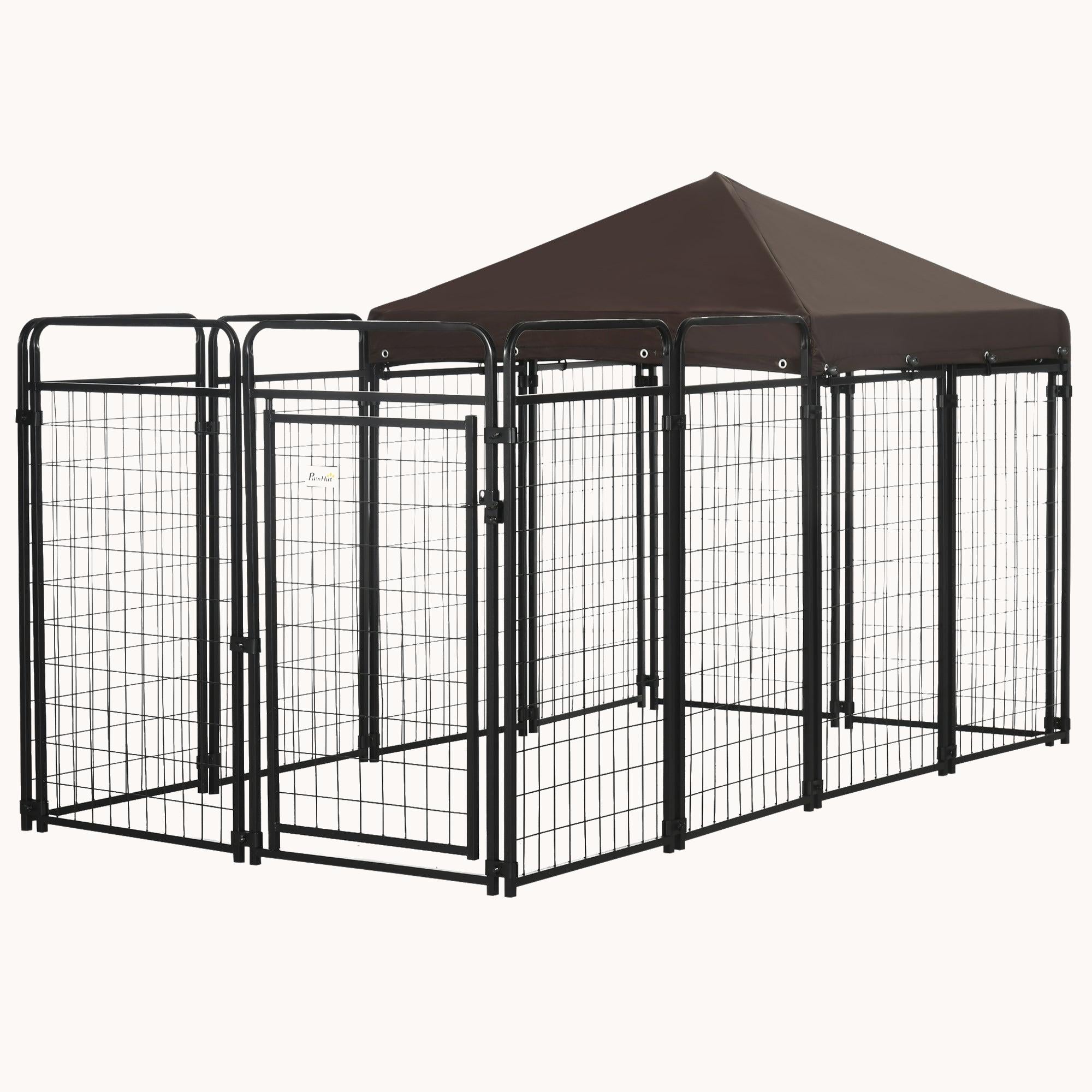 9.3'x4.6' Galvanized Chain Link Dog Kennel with Waterproof Canopy & Lock for Large/Medium Dogs