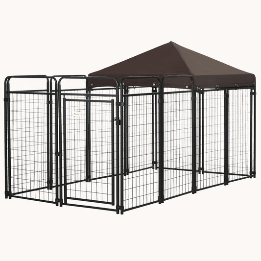 9.3'x4.6' Galvanized Chain Link Dog Kennel with Waterproof Canopy & Lock for Large/Medium Dogs