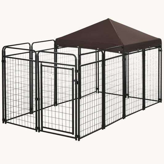 9.3'x4.6' Galvanized Chain Link Dog Kennel with Waterproof Canopy & Lock for Large/Medium Dogs