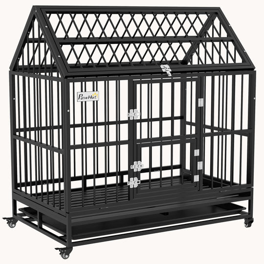 48" Heavy-Duty Dog Crate with Locking Wheels Black