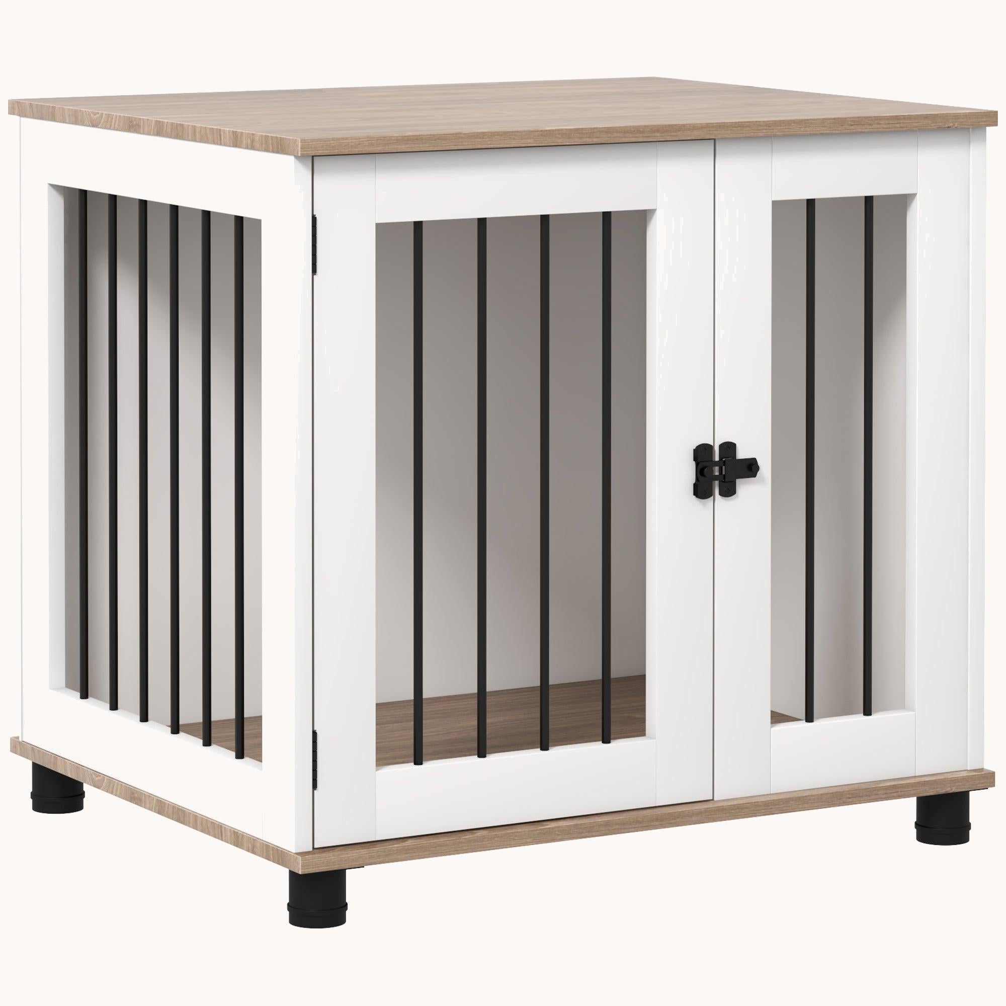 Double Door Furniture Style Dog Crate with Bar Bailings for Small & Medium Dogs, Brown