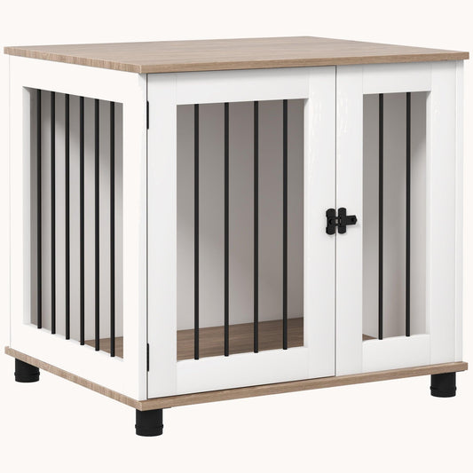 Double Door Furniture Style Dog Crate with Bar Bailings for Small & Medium Dogs, Brown