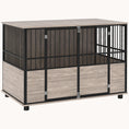 Load image into Gallery viewer, 3-Door Large Dog Kennel Furniture with Adjustable Feet, Walnut Wood Finish and Black
