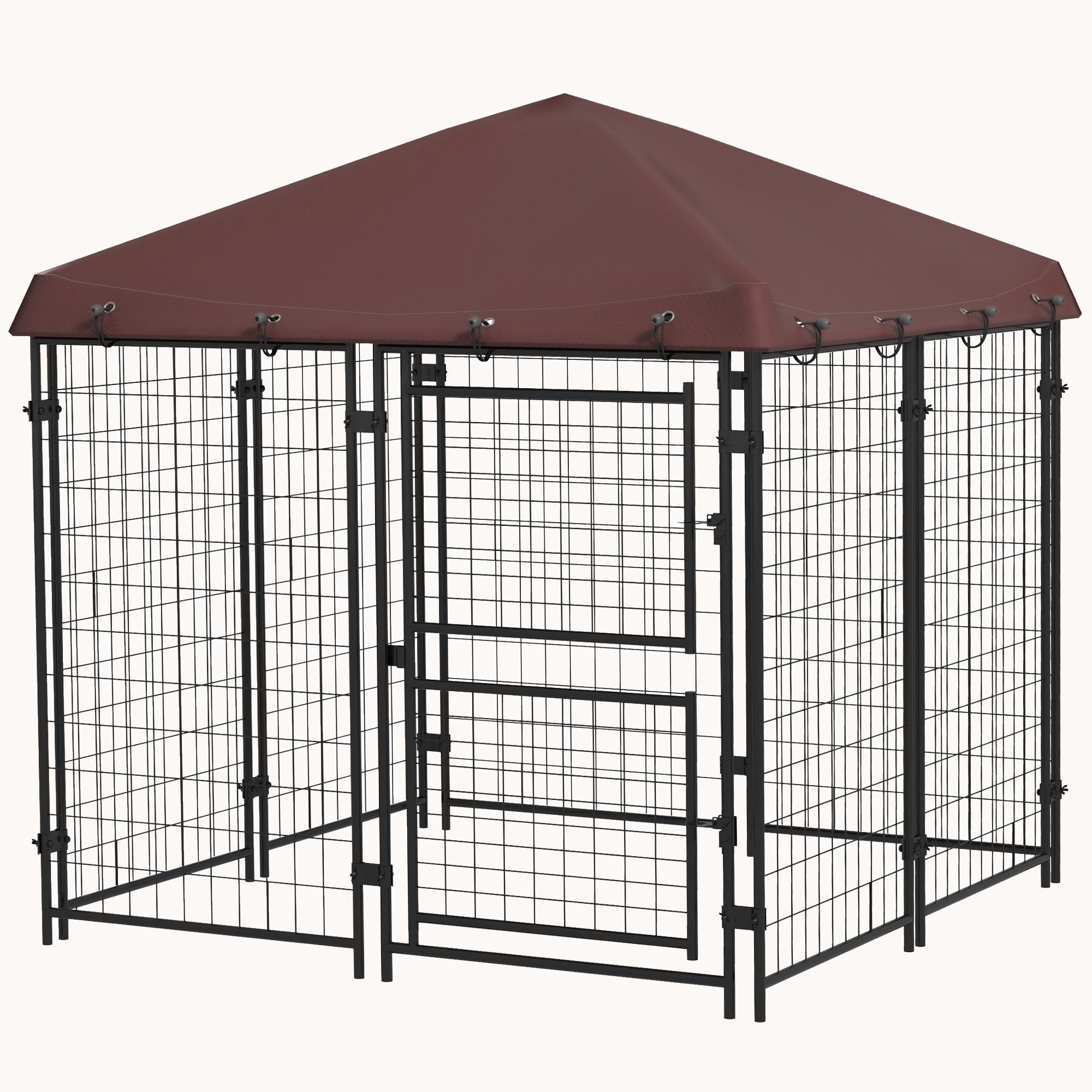 4.6'x4.6'x5' Waterproof Outdoor Dog Kennel with Two-Door Design for Small/Medium Dogs, Brown