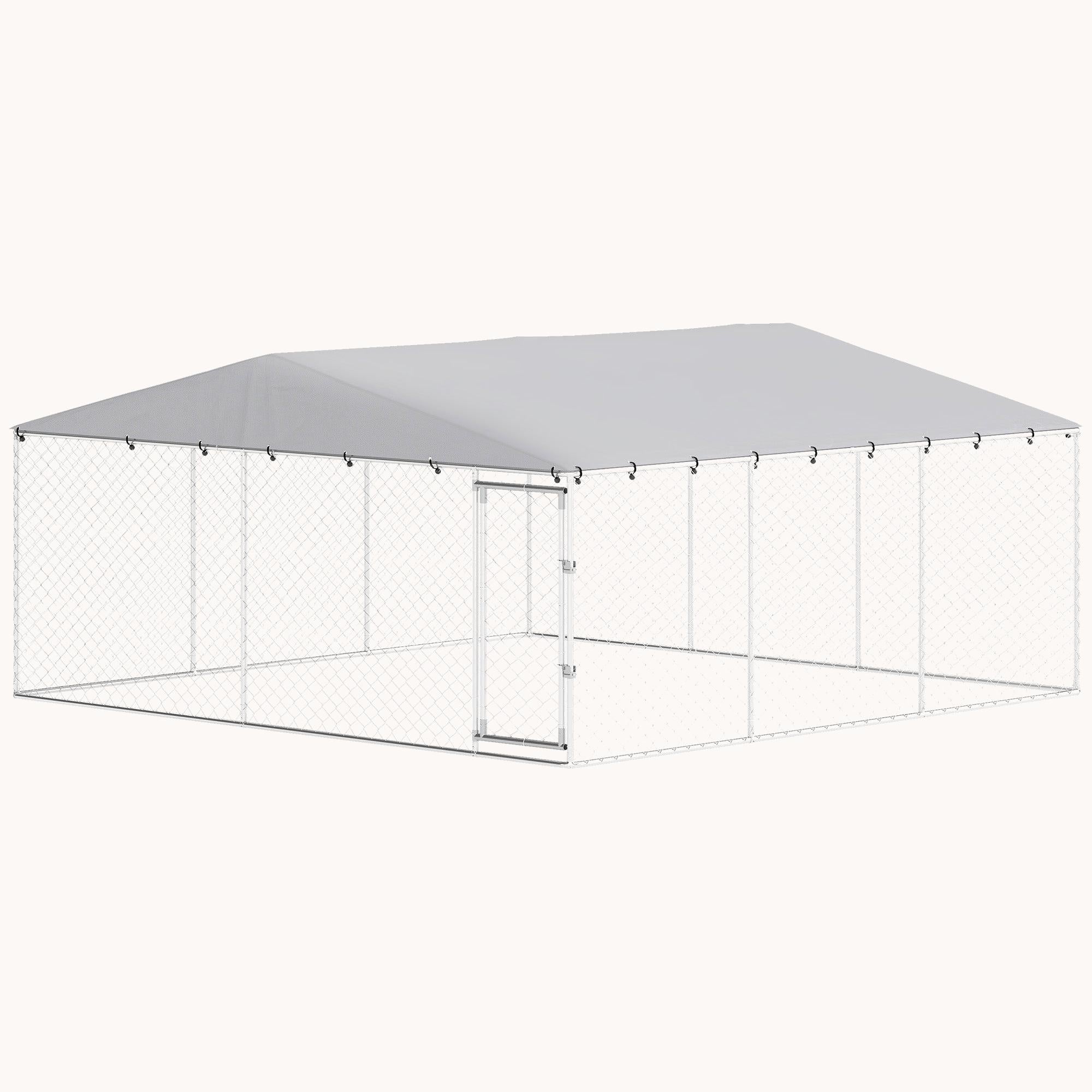 Outdoor Dog Kennel with Waterproof Cover, 15' x 15', Silver