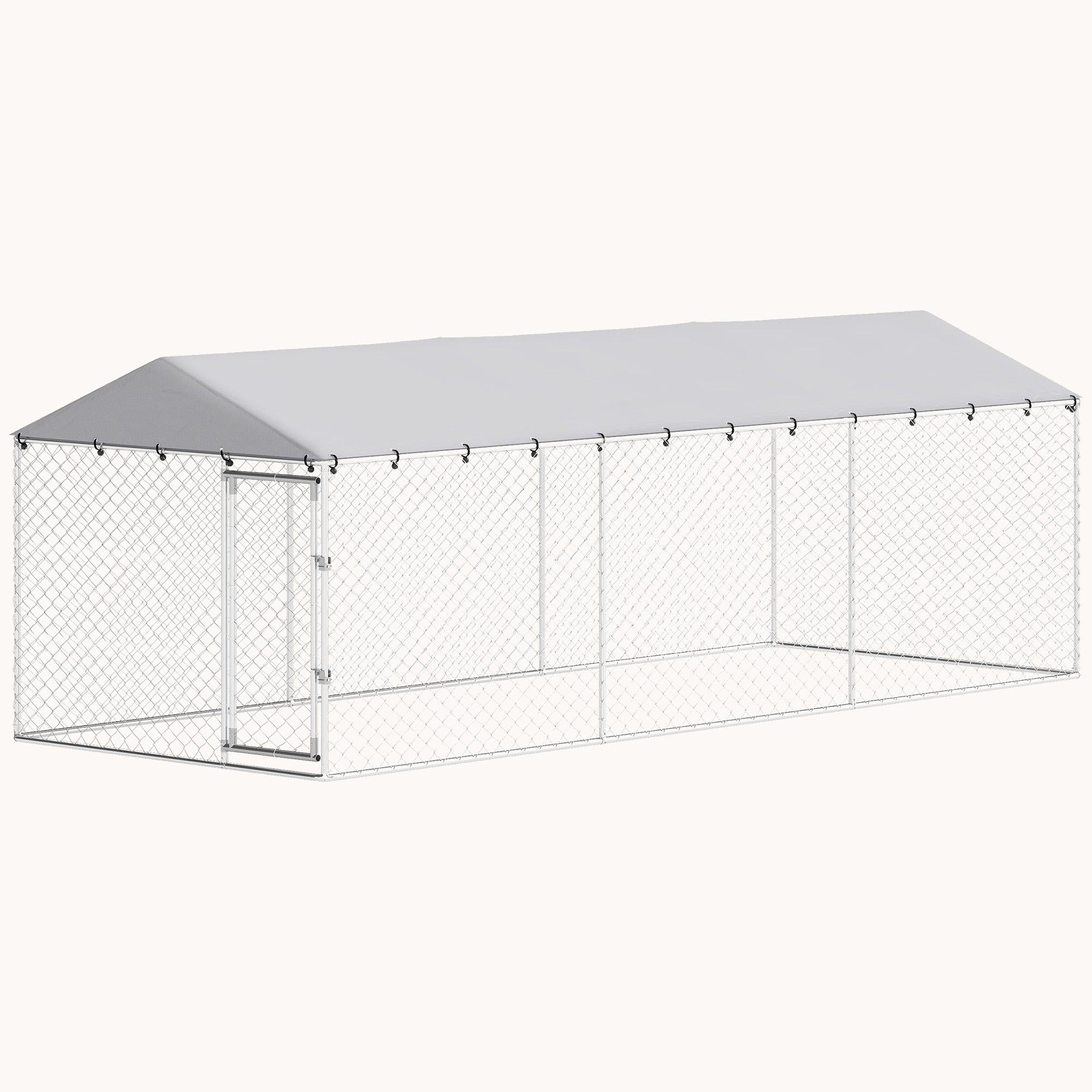 Walk-In Outdoor Dog Kennel with Waterproof Cover, 20' x 7.5', Silver