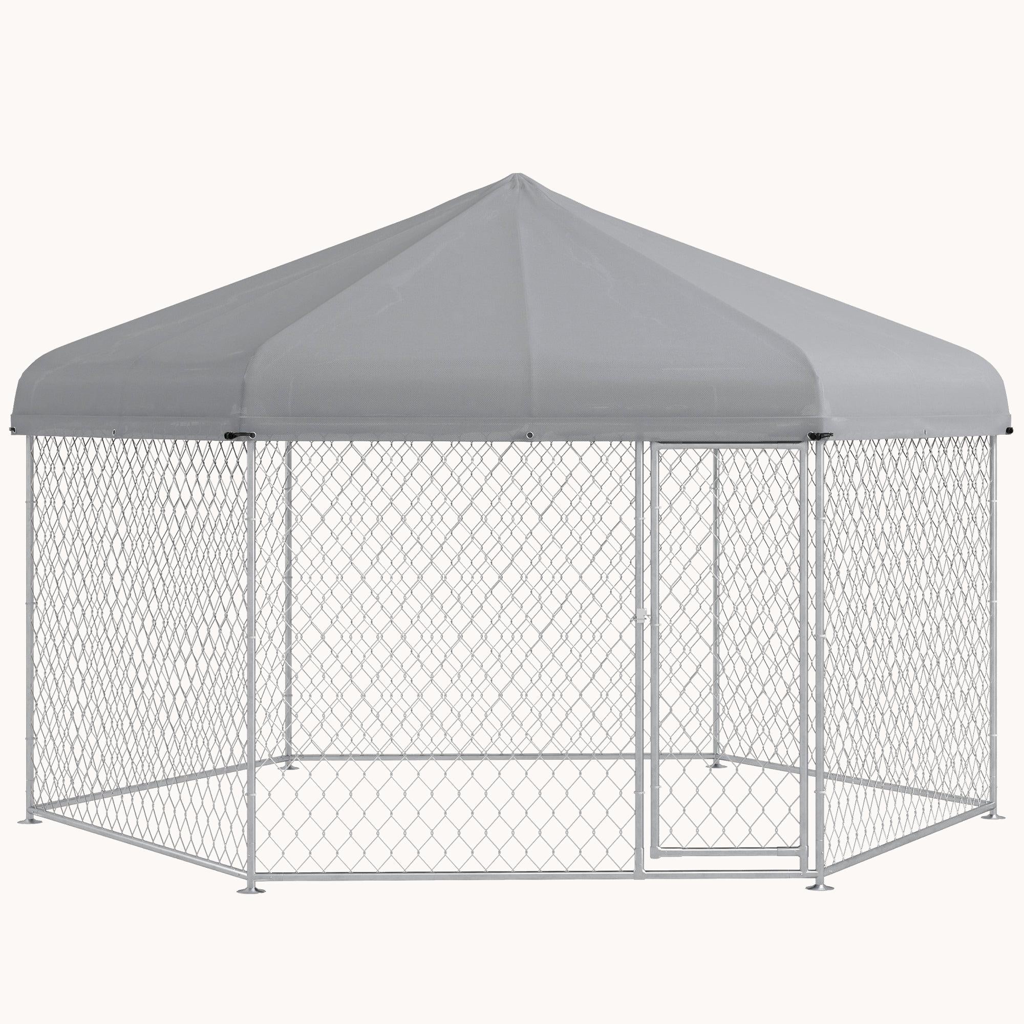 13.4'x11.5'x8.8' Outdoor Dog Kennel with Waterproof UV-Resistant Roof & Lockable Door, Silver