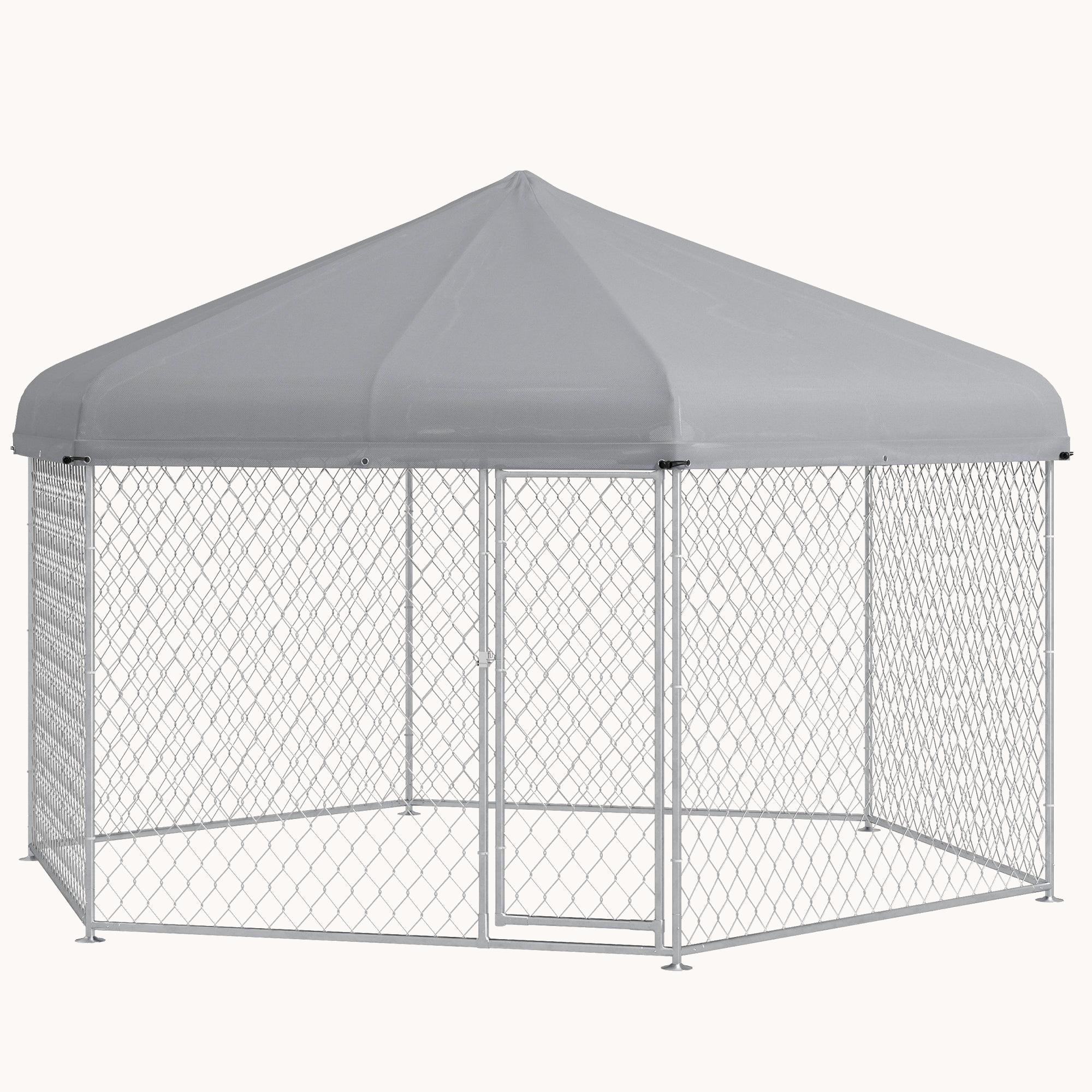 13.4'x11.5'x8.8' Outdoor Dog Kennel with Waterproof UV-Resistant Roof & Lockable Door, Silver