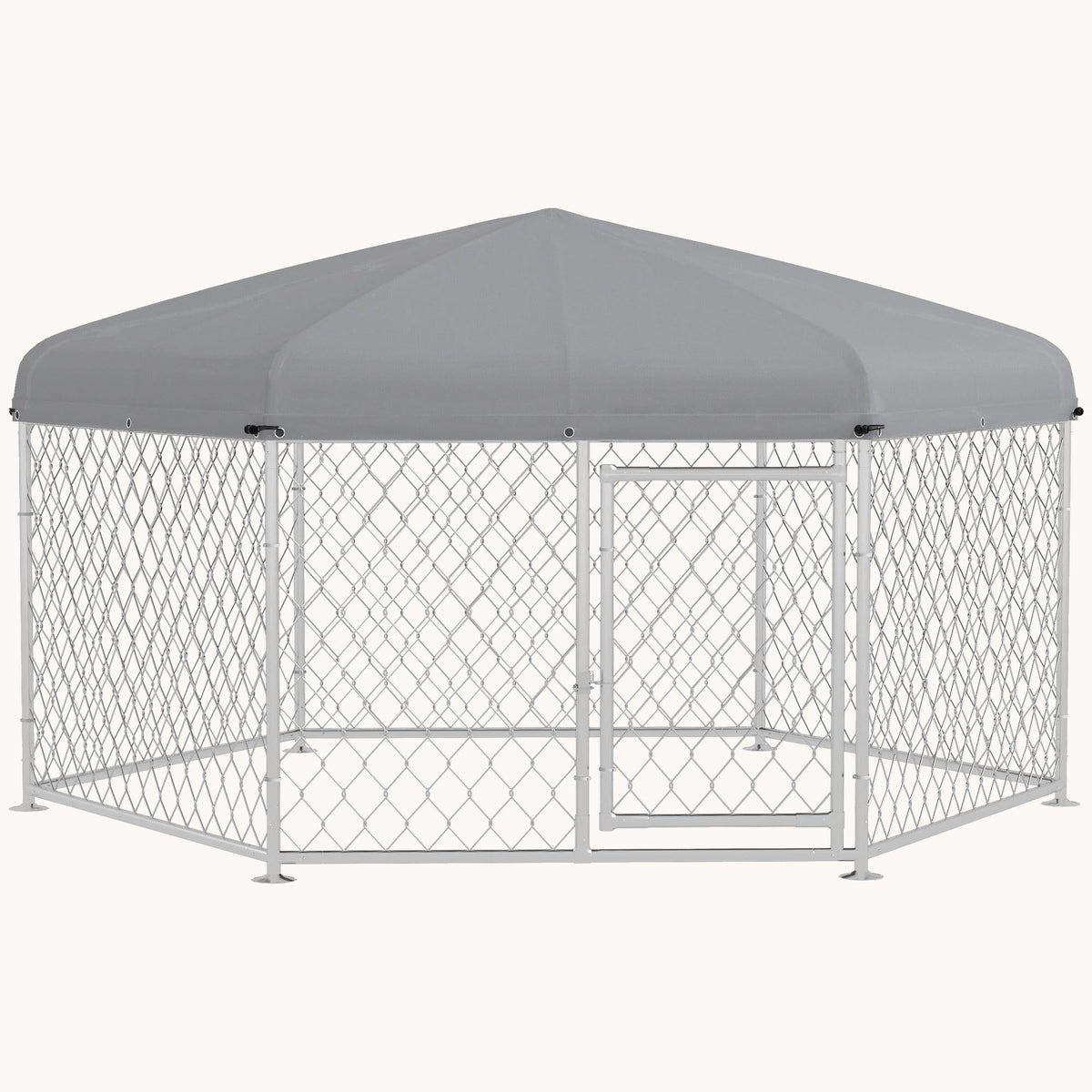 6.9'x6.1'x4.9' Outdoor Dog Kennel with Waterproof UV-Resistant Roof & Lockable Door, Silver