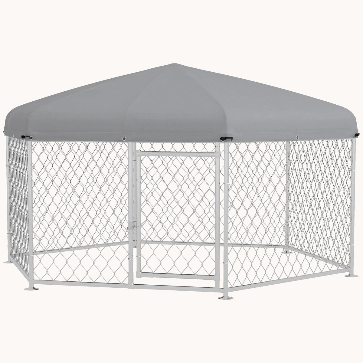 6.9'x6.1'x4.9' Outdoor Dog Kennel with Waterproof UV-Resistant Roof & Lockable Door, Silver