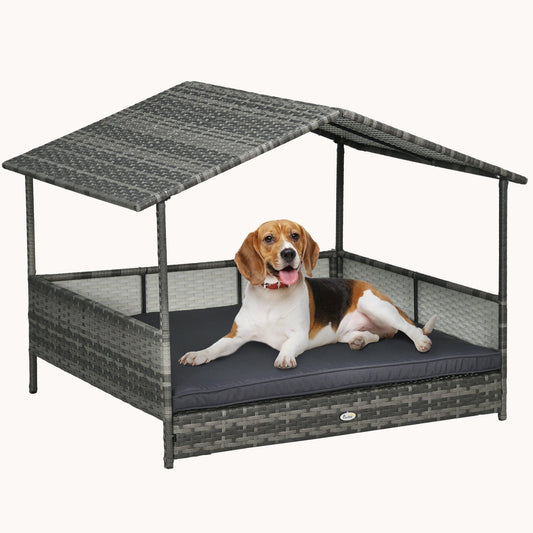 Dog House Outdoor with Roof and Soft Cushion for Medium and Large Dogs, Gray Cushion
